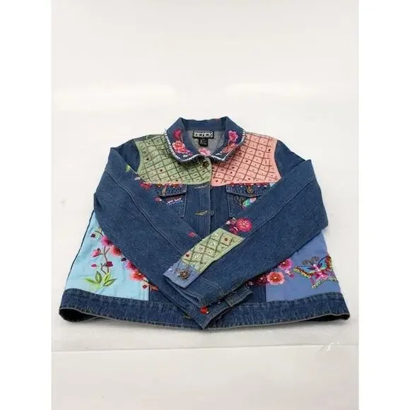 Vintage Berek2 Floral Butterfly Embroidered Sequin Beaded Jean Jacket - Picture 3 of 8